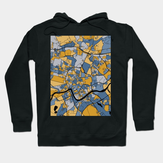 Kraków Map Pattern in Blue & Gold Hoodie by PatternMaps